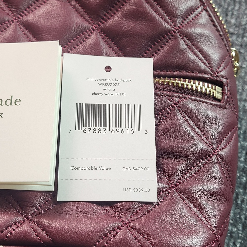 Kate Spade Natalia Mini Convertible Backpack Cherrywood Quilted Leather - Picture 6 of 13